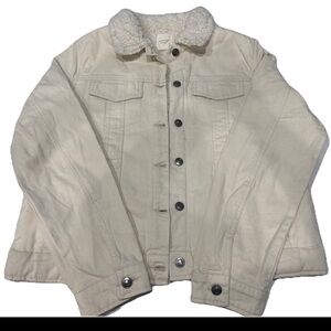 Harper Heritage White Button Down Bomber Jacket Inside Sherpa Jacket Size Large